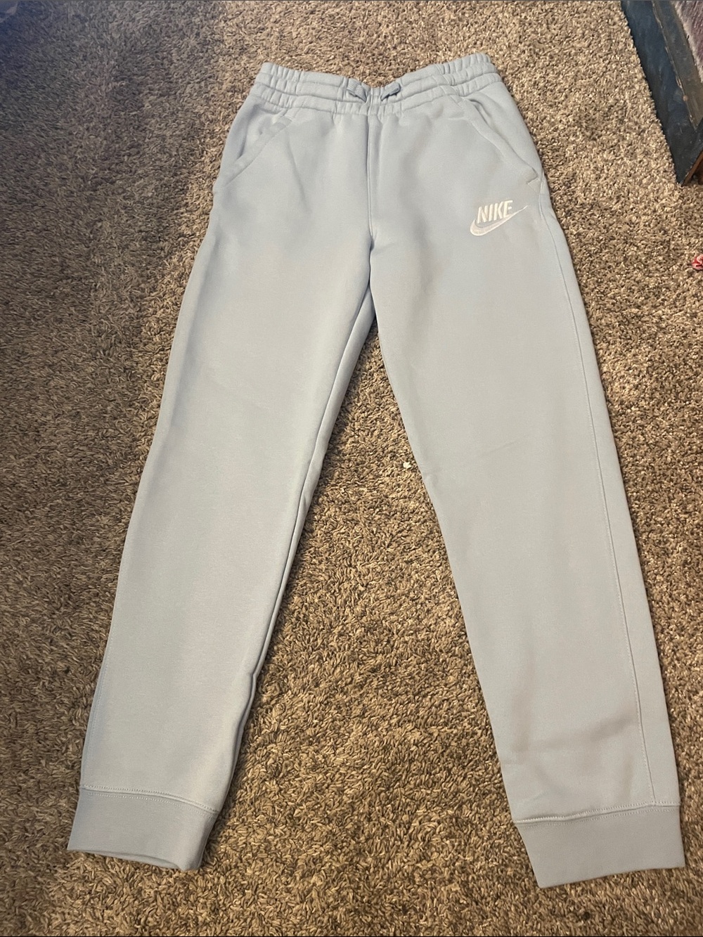 Nike Kids Pale Blue Fleece Joggers with White Swoosh NWOT
